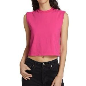 Re/Done x Hanes Baby Muscle Tank Fuschia Bright Pink Crop Top